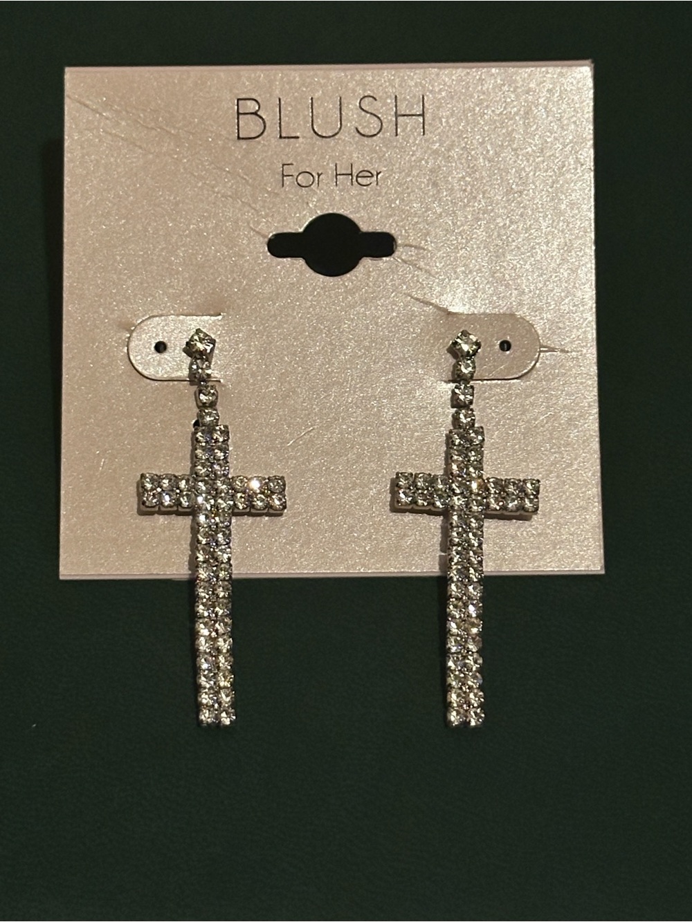 NWT Blush Silver Crystal Cross Drop Earrings. 2”L x 3/4”W.